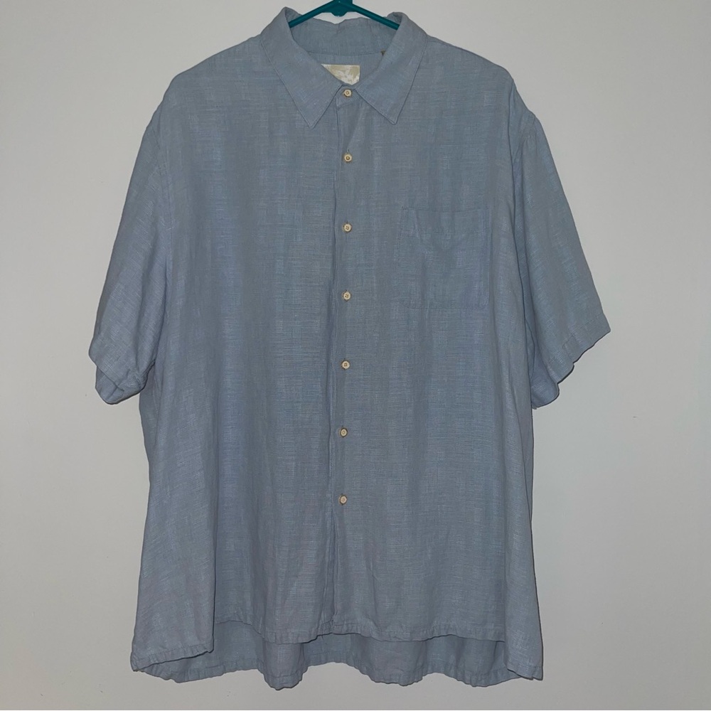 Tasso Elba linen Light Blue Casual Button Down Shirt
